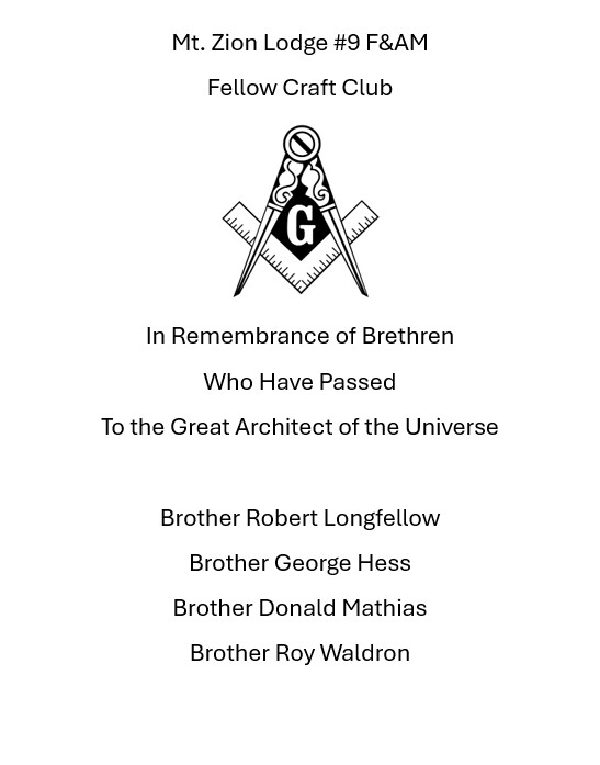 Mount Zion Lodge #9 Fellowcraft Club